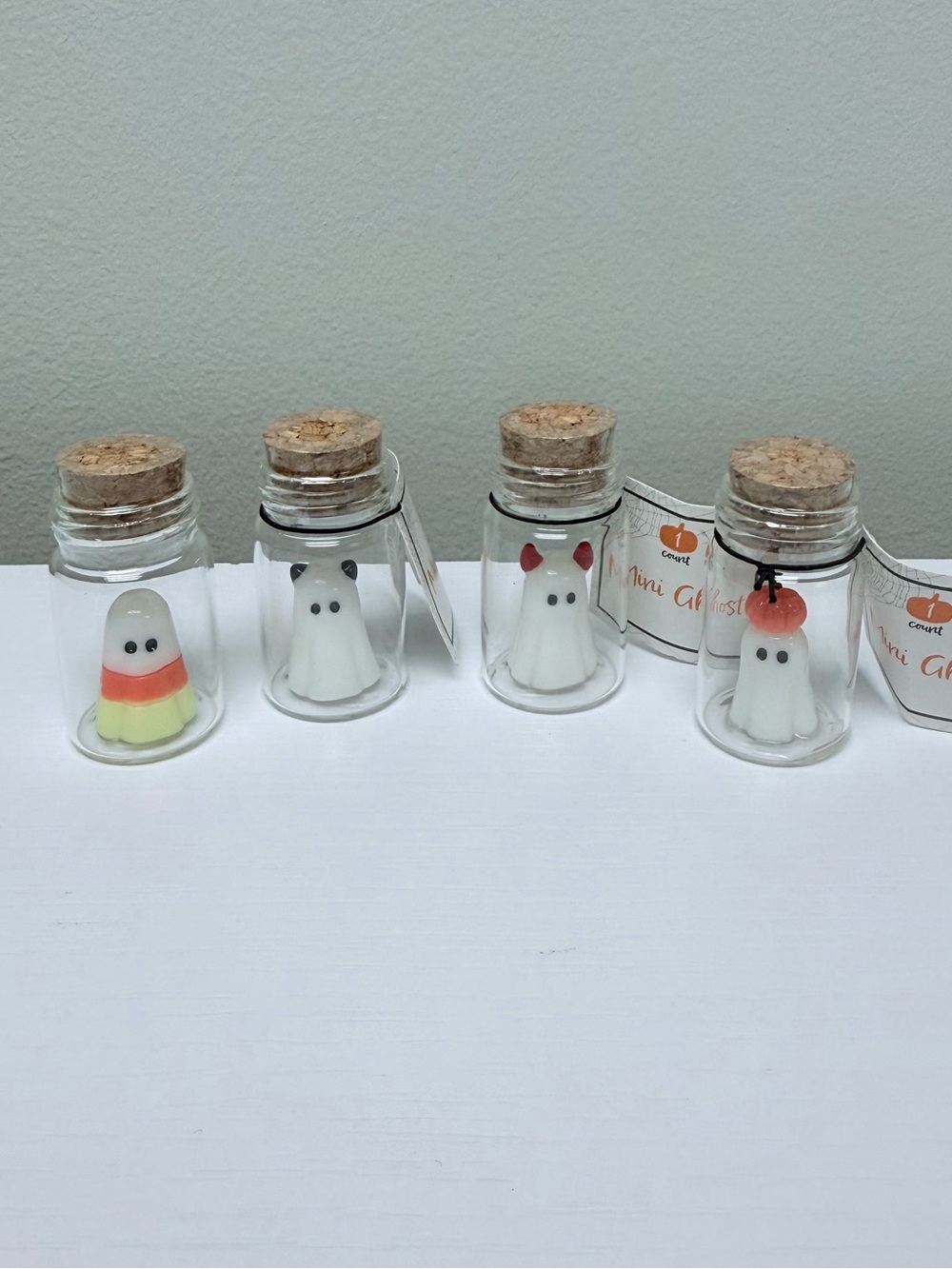 Mini Ghost Cork Bottle Party Favors - White Halloween Decorations